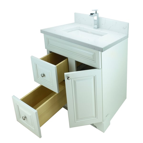 LUKX Bold Damian 24-in Antique White Single Sink Bathroom Vanity with Carrara Quartz Top