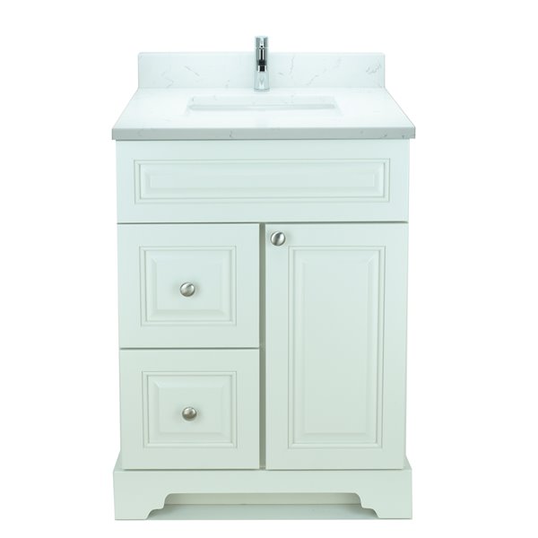 LUKX Bold Damian 24-in Antique White Single Sink Bathroom Vanity with Carrara Quartz Top