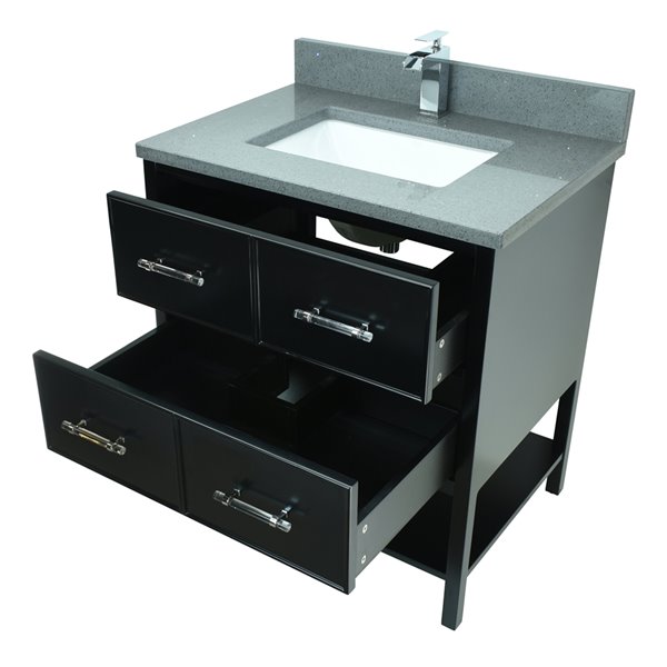 Lukx Bold Gemma 30-in Black Single Sink Bathroom Vanity With Crystal Grey Quartz Top