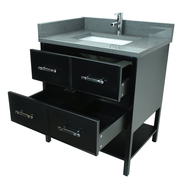 Lukx Bold Gemma 30-in Black Single Sink Bathroom Vanity With Crystal Grey Quartz Top