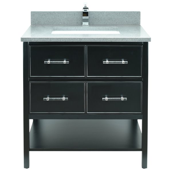 Lukx Bold Gemma 30-in Black Single Sink Bathroom Vanity With Crystal Grey Quartz Top