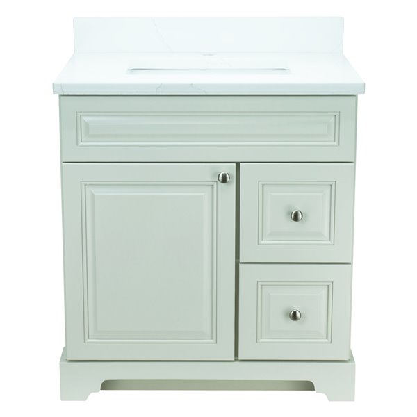 Lukx Bold Damian 24-in Antique White Single Sink Bathroom Vanity With Classic Calcutta Quartz Top