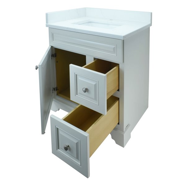 Lukx Bold Damian 24-in Antique White Single Sink Bathroom Vanity With Classic Calcutta Quartz Top