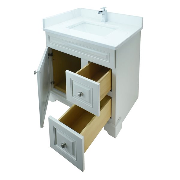 Lukx Bold Damian 24-in Antique White Single Sink Bathroom Vanity With Classic Calcutta Quartz Top