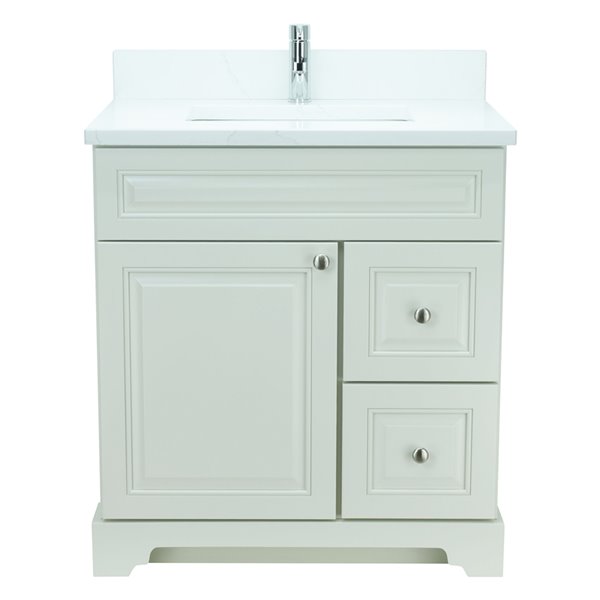 Lukx Bold Damian 24-in Antique White Single Sink Bathroom Vanity With Classic Calcutta Quartz Top