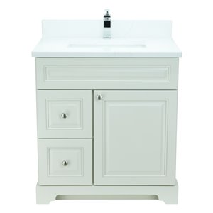 LUKX Bold Damian 24-in Antique White Single Sink Bathroom Vanity with Classic Calcutta Quartz Countertop