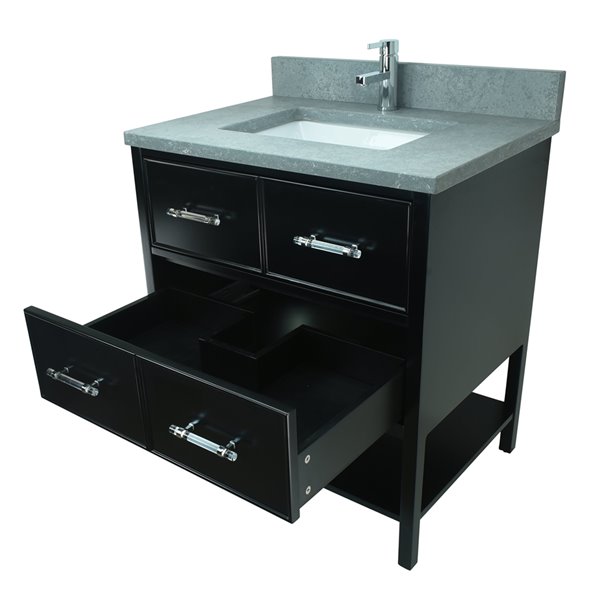 LUKX Bold Gemma 30-in Black Single Sink Bathroom Vanity with Grey Quartz Top