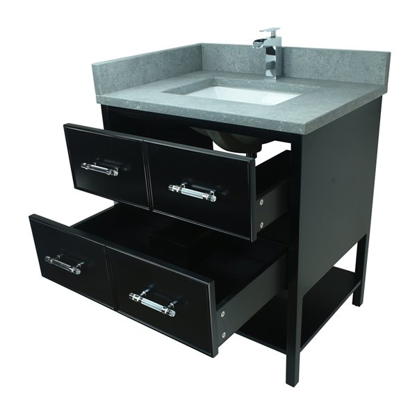 LUKX Bold Gemma 30-in Black Single Sink Bathroom Vanity with Grey Quartz Top