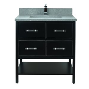 LUKX Bold Gemma 30-in Black Single Sink Bathroom Vanity with Grey Quartz Top