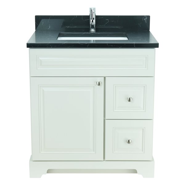 Lukx Bold Damian 30 In Antique White, 30 White Vanity With Black Top