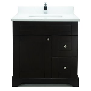 Meuble-lavabo simple Bold Damian par LUKX espresso de 30 po avec comptoir en quartz Calacatta classique