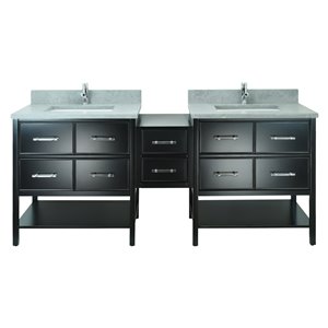 LUKX Bold Gemma 74-in Black Double Sink Bathroom Vanity with Concrete Grey Quartz Top