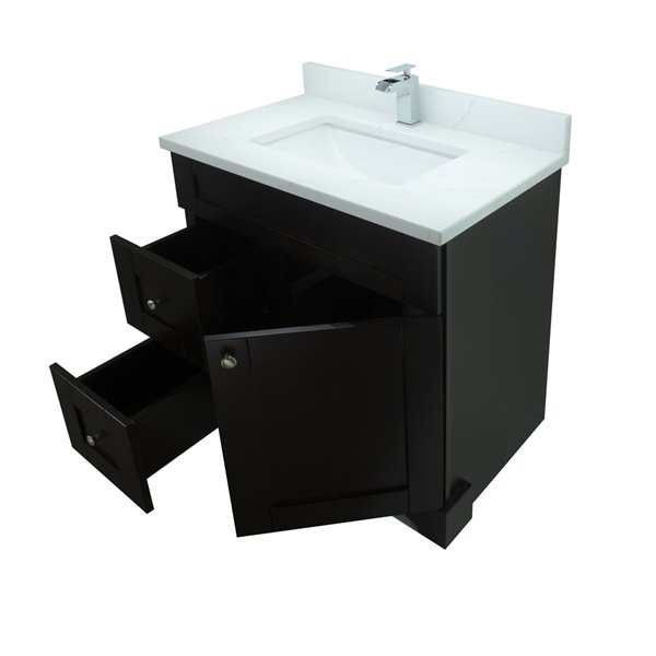 LUKX Bold Damian Espresso 30-in Single Sink Bathroom Vanity with Classic Calacatta Quartz Top