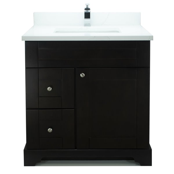 LUKX Bold Damian Espresso 30-in Single Sink Bathroom Vanity with Classic Calacatta Quartz Top