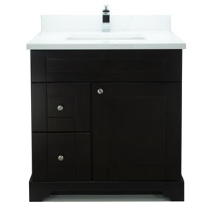 LUKX Bold Damian Espresso 30-in Single Sink Bathroom Vanity with Classic Calacatta Quartz Top