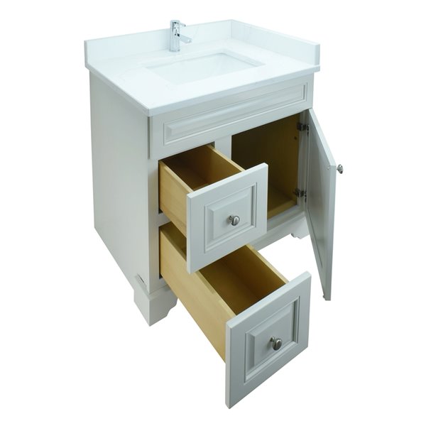 Meuble-lavabo simple blanc antique Bold Damian par LUKX de 36 po avec comptoir blanc classique