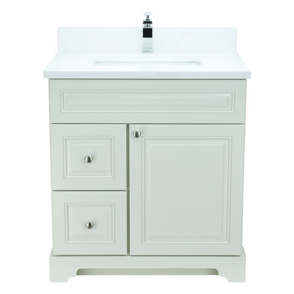 Meuble-lavabo simple blanc antique Bold Damian par LUKX de 36 po avec comptoir blanc classique