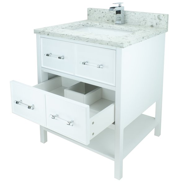 Lukx Bold Gemma 30-in White Single Sink Bathroom Vanity With Milky Way Quartz Top