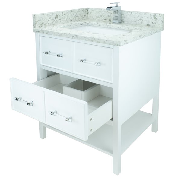 Lukx Bold Gemma 30-in White Single Sink Bathroom Vanity With Milky Way Quartz Top