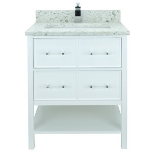 Lukx Bold Gemma 30-in White Single Sink Bathroom Vanity With Milky Way Quartz Top