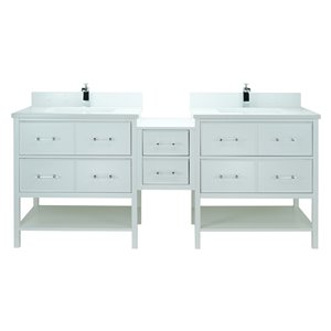 LUKX Bold Gemma 62-in White Double Sink Bathroom Vanity with Carrara White Quartz Top