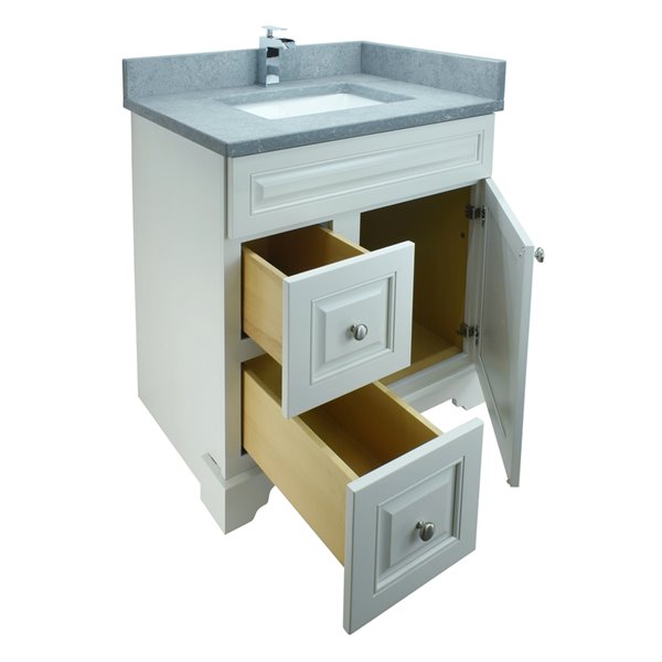 LUKX Bold Damian 30-in Antique White Single Sink Bathroom Vanity with Cement Grey Quartz Top