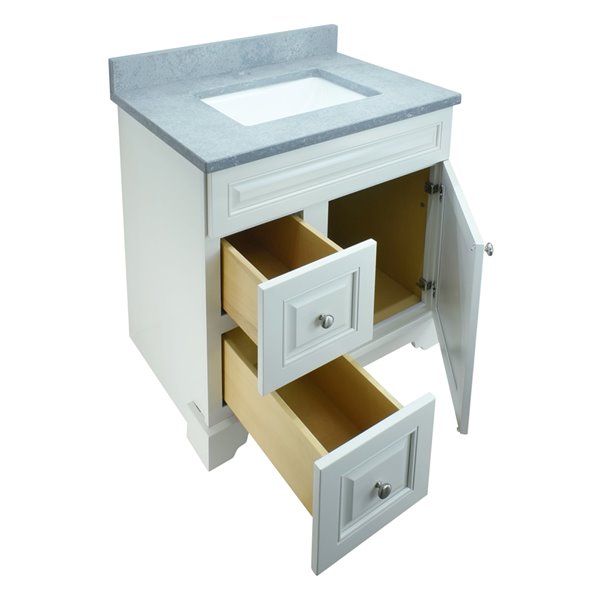 LUKX Bold Damian 30-in Antique White Single Sink Bathroom Vanity with Cement Grey Quartz Top