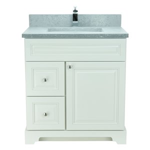 LUKX Bold Damian 30-in Antique White Single Sink Bathroom Vanity with Cement Grey Quartz Top