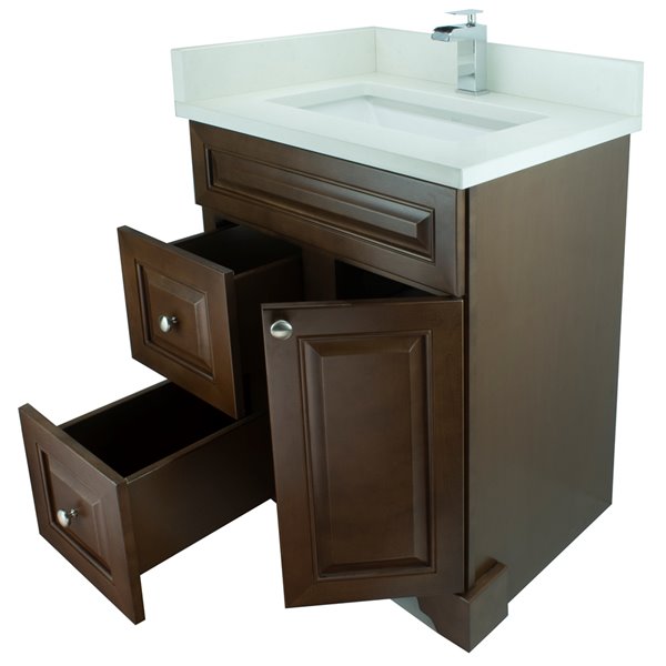 LUKX Bold Damian 36-in Royal Brown Single Sink Bathroom Vanity with Silk White Quartz Top