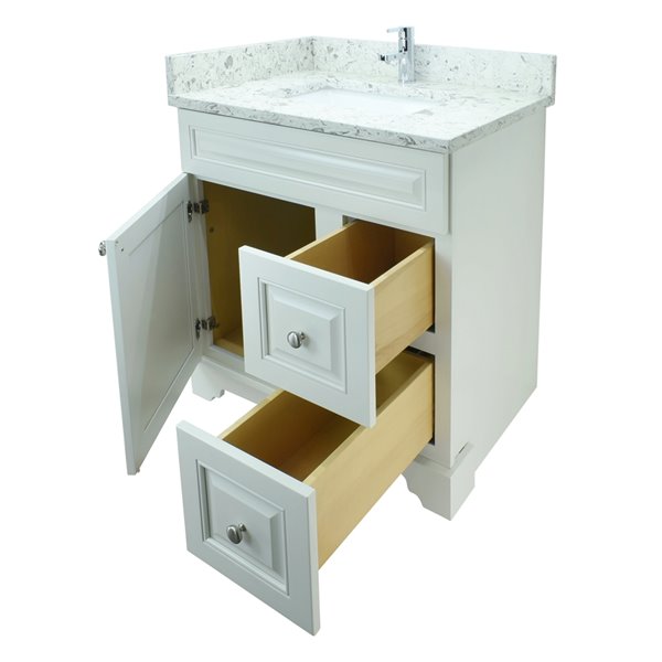 Meuble-lavabo simple blanc antique de 36 po Bold Damian par LUKX avec comptoir en quartz blanc voie lactée