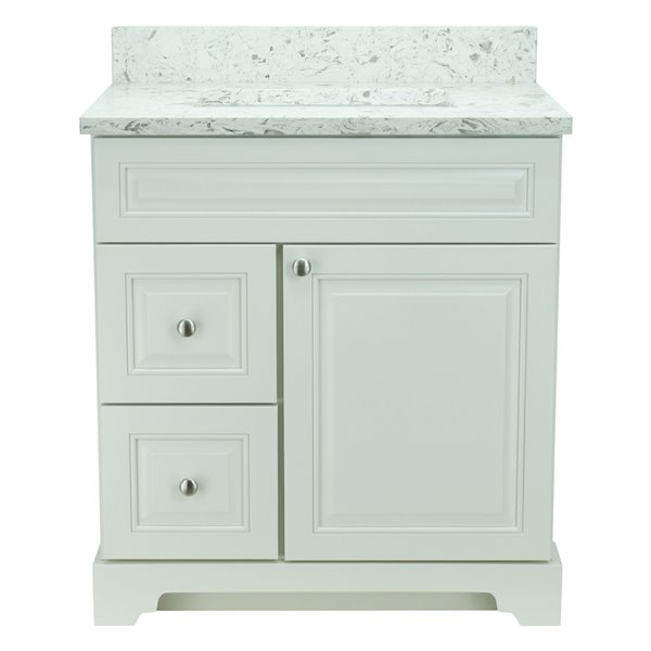 LUKX Bold Damian 36-in Antique White Single Sink Bathroom Vanity with Milky Way Quartz Countertop