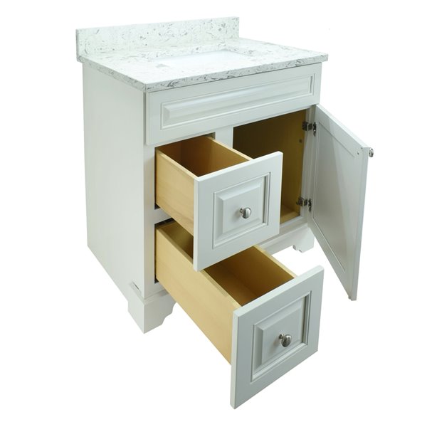 LUKX Bold Damian 36-in Antique White Single Sink Bathroom Vanity with Milky Way Quartz Countertop