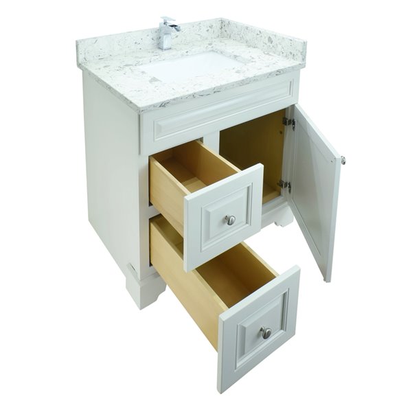 LUKX Bold Damian 36-in Antique White Single Sink Bathroom Vanity with Milky Way Quartz Countertop