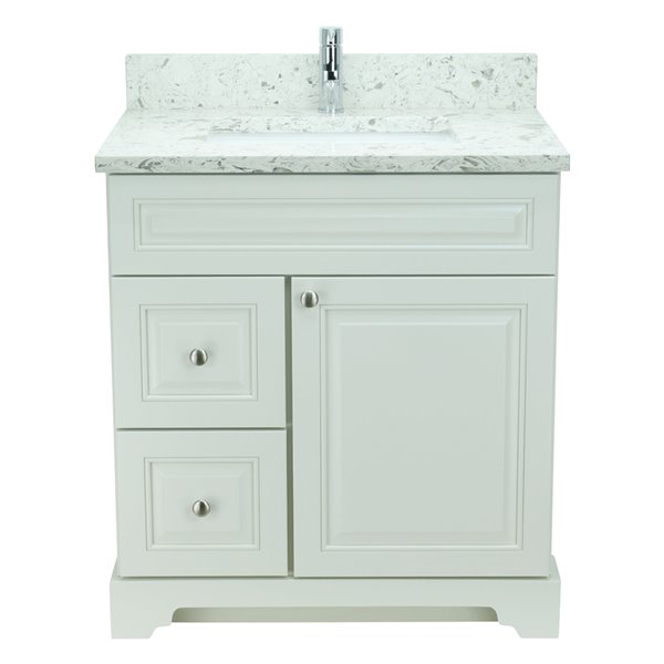 LUKX Bold Damian 36-in Antique White Single Sink Bathroom Vanity with Milky Way Quartz Countertop