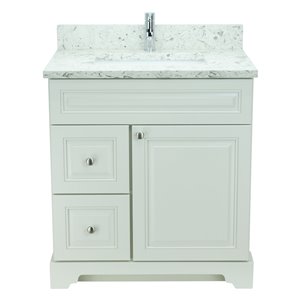 LUKX Bold Damian 36-in Antique White Single Sink Bathroom Vanity with Milky Way Quartz Countertop