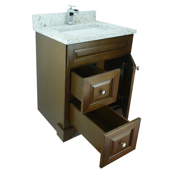 LUKX Bold Damian 36-in Royal Brown Single Sink Bathroom Vanity with Milky Way Quartz Top