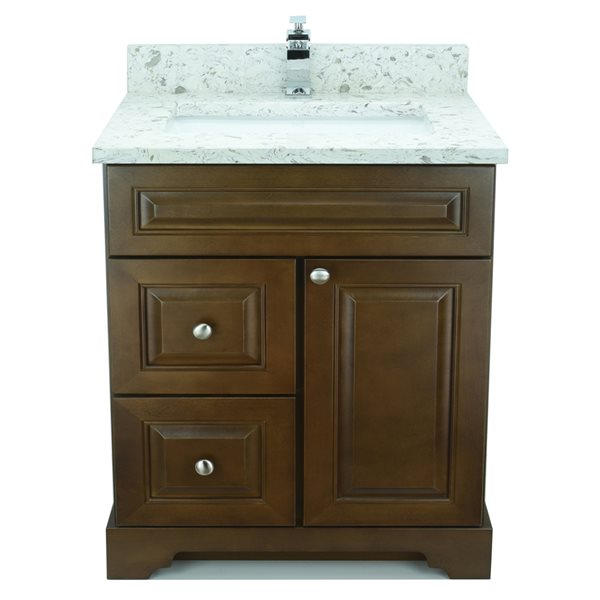 LUKX Bold Damian 36-in Royal Brown Single Sink Bathroom Vanity with Milky Way Quartz Top