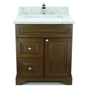 LUKX Bold Damian 36-in Royal Brown Single Sink Bathroom Vanity with Milky Way Quartz Top