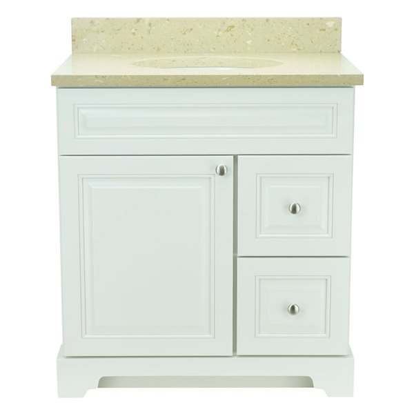 Lukx Bold Damian 36-in Antique White Single Sink Bathroom Vanity With Royal Brown Quartz Top