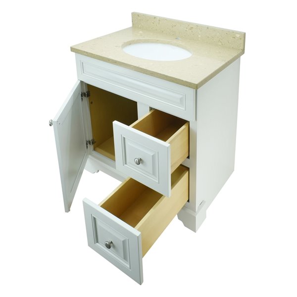 Lukx Bold Damian 36-in Antique White Single Sink Bathroom Vanity With Royal Brown Quartz Top