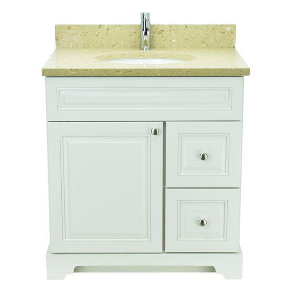 Lukx Bold Damian 36 In Antique White, White Single Sink Bathroom Vanity With Top