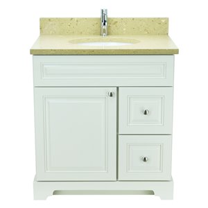 Lukx Bold Damian 36-in Antique White Single Sink Bathroom Vanity With Royal Brown Quartz Top