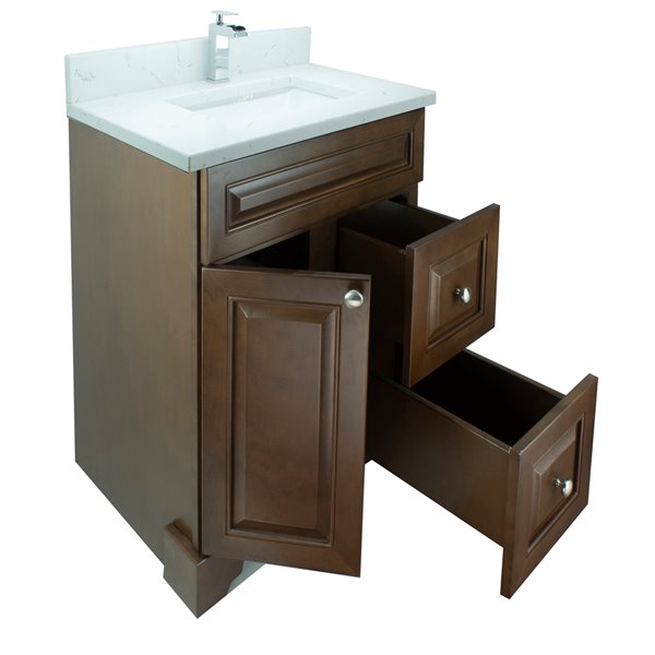 LUKX Bold Damian 24-in Royal Brown Single Sink Bathroom Vanity with Carrara Quartz Top