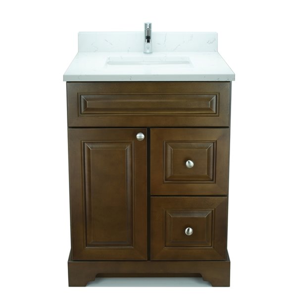 LUKX Bold Damian 24-in Royal Brown Single Sink Bathroom Vanity with Carrara Quartz Top