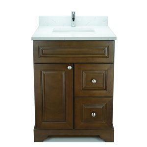 LUKX Bold Damian 24-in Royal Brown Single Sink Bathroom Vanity with Carrara Quartz Top