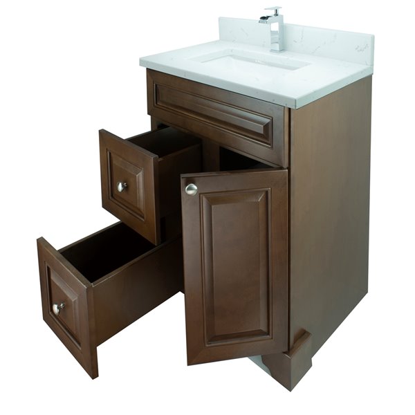 LUKX Bold Damian 24-in Royal Brown Single Sink Bathroom Vanity with Carrara White Quartz Top