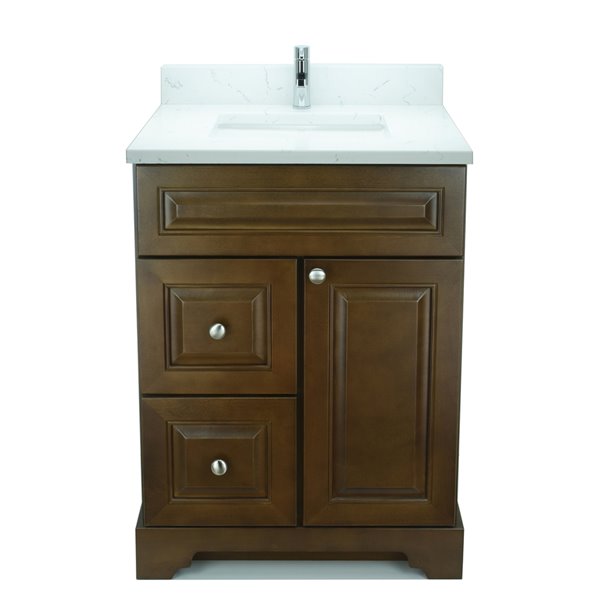 LUKX Bold Damian 24-in Royal Brown Single Sink Bathroom Vanity with Carrara White Quartz Top