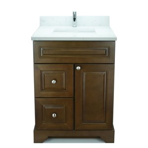 LUKX Bold Damian 24-in Royal Brown Single Sink Bathroom Vanity with Carrara White Quartz Top