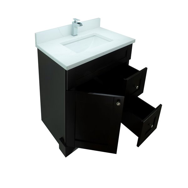 Lukx Bold Damian 24 In Espresso Single Sink Bathroom Vanity With Classic Calcutta Quartz Top Bvecc 024r Rona