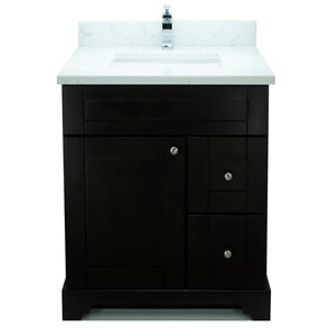 Lukx Bold Damian 24-in Espresso Single Sink Bathroom Vanity With Classic Calcutta Quartz Top